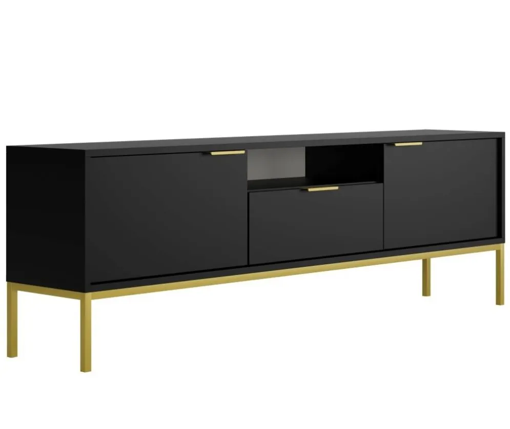 Szafka RTV AUSTIN 175 czarna/złota z półką do salonu I sklep meblowy MIRAT. styl GLAMOUR kolekcja AUSTIN