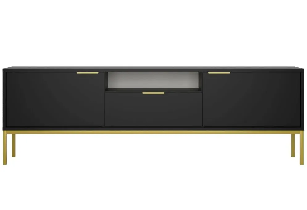 Szafka RTV AUSTIN 175 czarna/złota z półką do salonu I sklep meblowy MIRAT. styl GLAMOUR kolekcja AUSTIN
