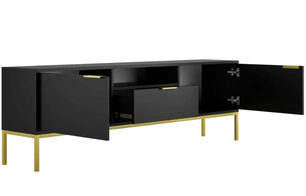 Szafka RTV AUSTIN 175 czarna/złota z półką do salonu I sklep meblowy MIRAT. styl GLAMOUR kolekcja AUSTIN
