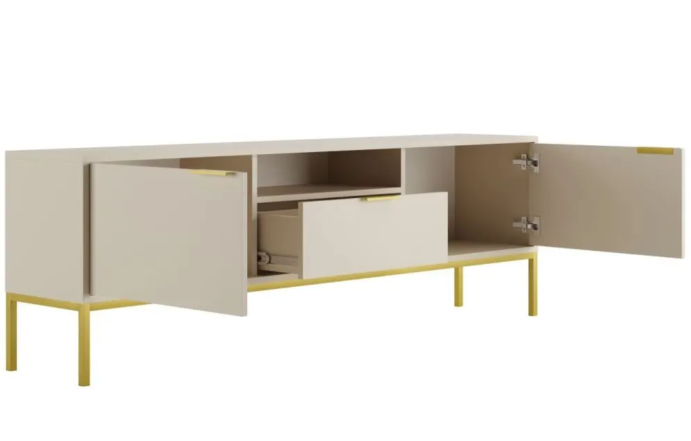 Szafka RTV AUSTIN 175 kaszmir/złota na złotych metalowych nogach I sklep meblowy MIRAT. styl GLAMOUR kolekcja AUSTIN