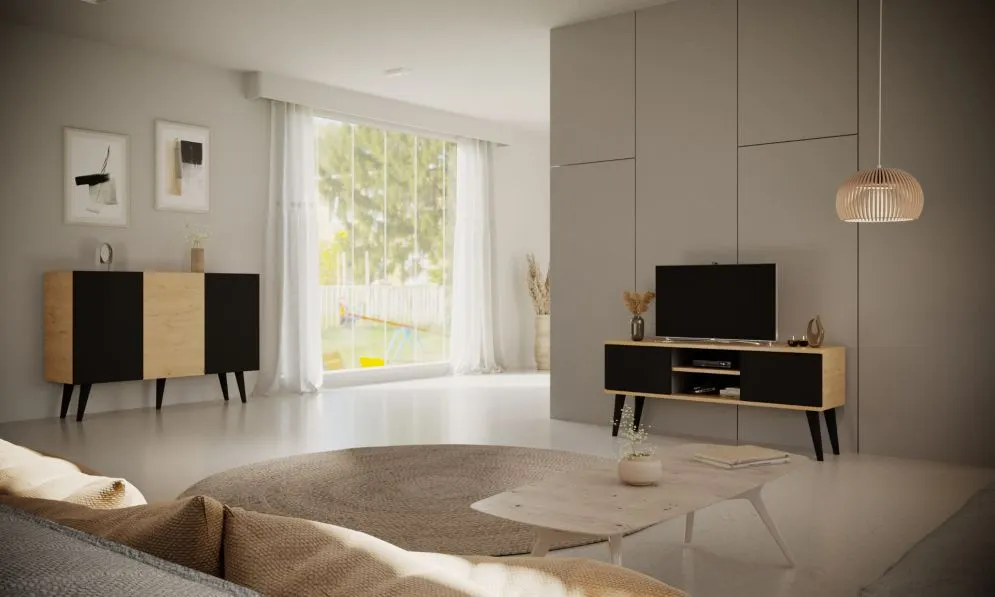 Komoda TORONTO dąb artisan/czarna w stylu loft I sklep meblowy MIRAT. styl SKANDYNAWSKI kolekcja TORONTO