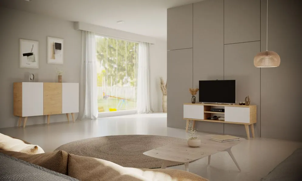 Komoda TORONTO dąb artisan/biała w stylu skandynawskim I sklep meblowy MIRAT. styl SKANDYNAWSKI kolekcja TORONTO