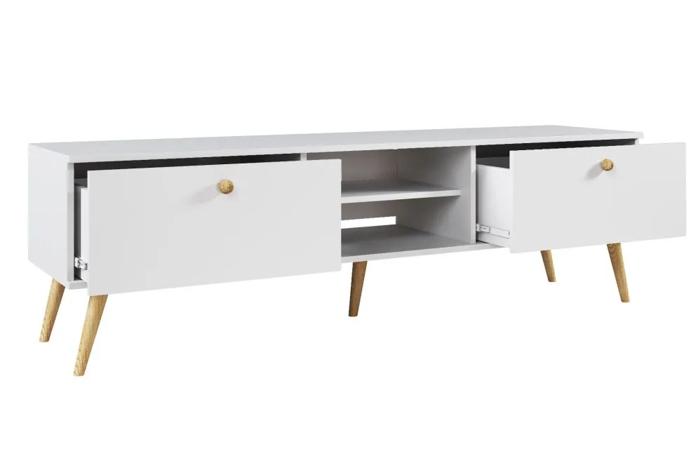 Szafka RTV LEBEL 170 biała mat boho I sklep meblowy MIRAT. styl SKANDYNAWSKI kolekcja LEBEL