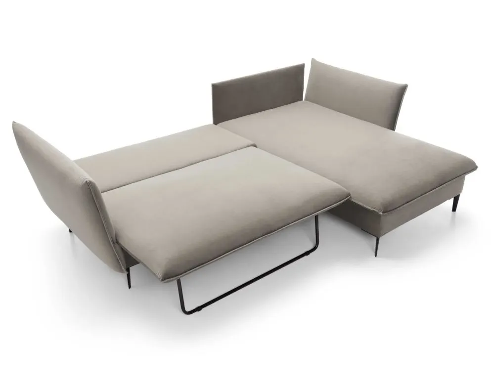 Narożnik z funkcją spania BOSS beżowy welurowy I sklep meblowy MIRAT.