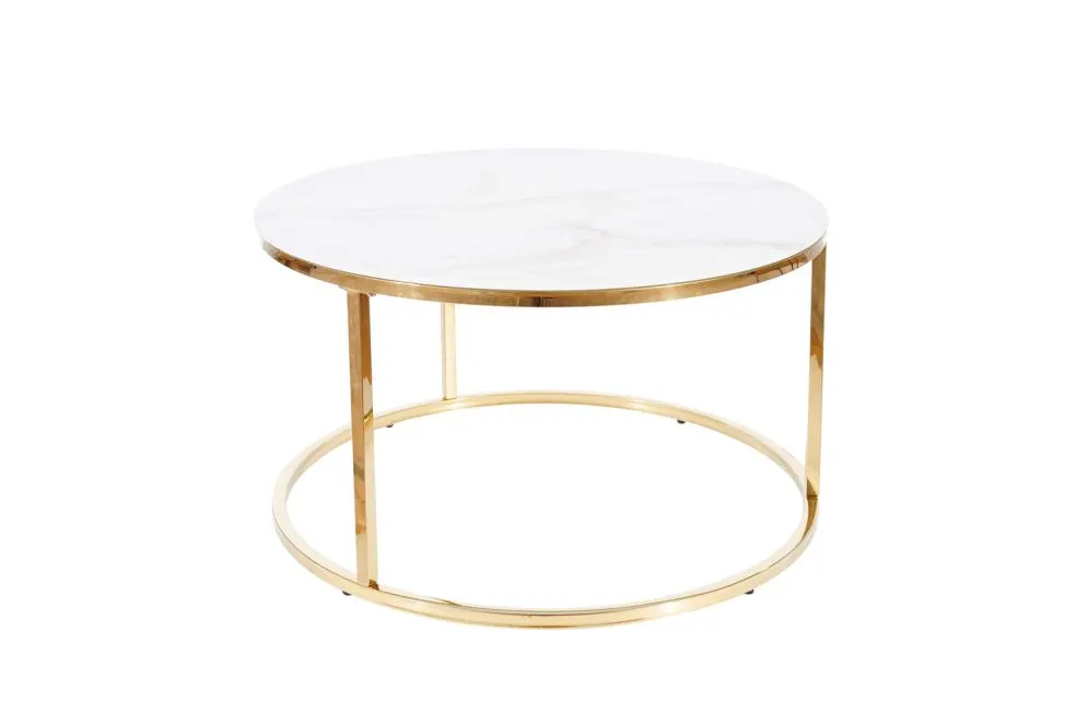 Ława SABINE biały marmur/złota okrągła w stylu glamour | MIRAT. styl GLAMOUR
