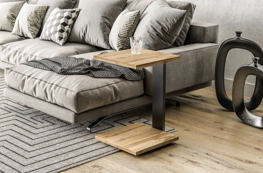 Stolik kawowy SATURN 40x40 dąb wotan na metalowym stelażu I sklep meblowy MIRAT. styl LOFT