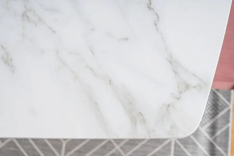 Stół SATURN II CERAMIC 160(210)x90 biały marmur/biały mat rozkładany | MIRAT. w stylu GLAMOUR kolekcja