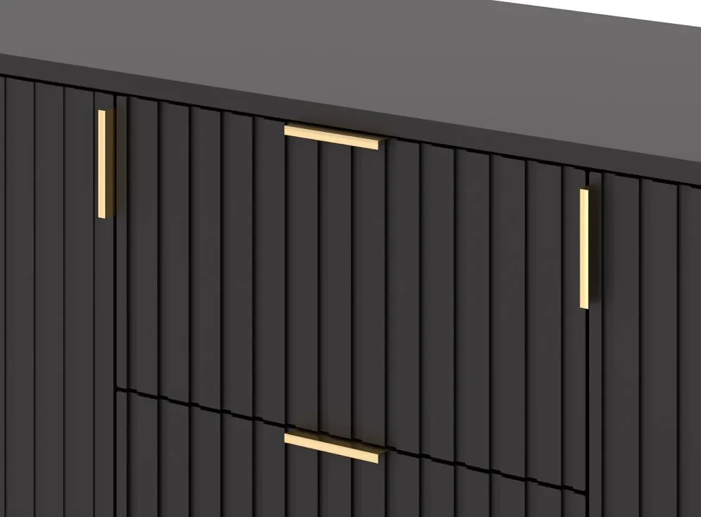 Komoda FLINN 2D3S 130 czarna mat z szufladami I sklep meblowy MIRAT. styl GLAMOUR, LOFT, RYFLOWANY kolekcja WM-FLINN