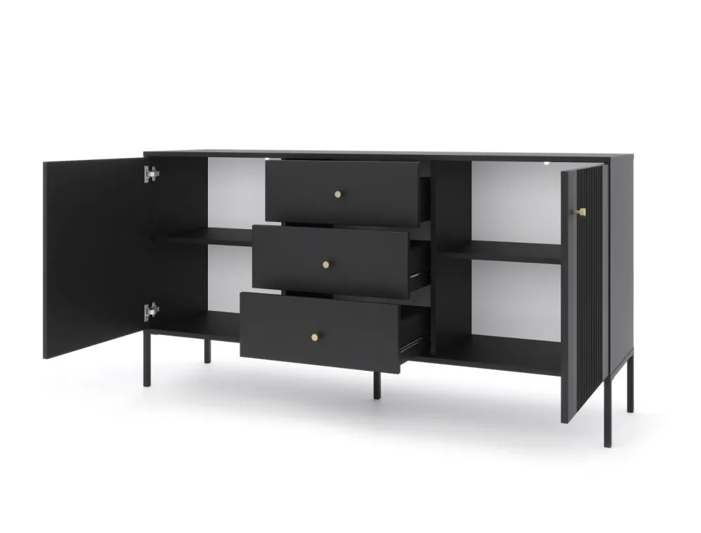 Komoda ISEO 2D3S 154 czarna mat z szufladami I sklep meblowy MIRAT. styl GLAMOUR, LOFT, RYFLOWANY kolekcja ISEO