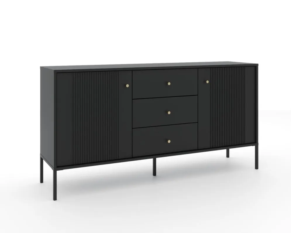 Komoda ISEO 2D3S 154 czarna mat z szufladami I sklep meblowy MIRAT. styl GLAMOUR, LOFT, RYFLOWANY kolekcja ISEO