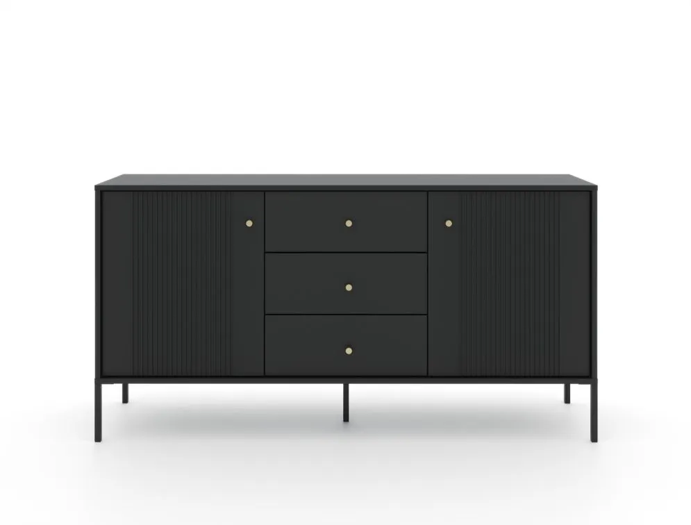 Komoda ISEO 2D3S 154 czarna mat z szufladami I sklep meblowy MIRAT. styl GLAMOUR, LOFT, RYFLOWANY kolekcja ISEO