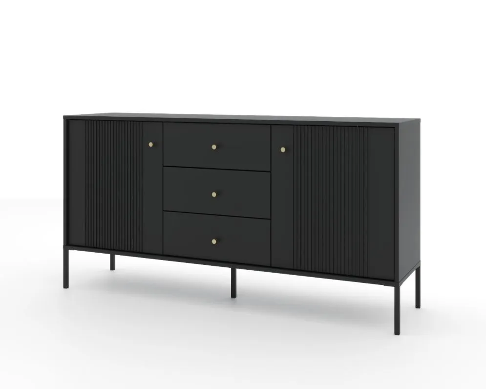 Komoda ISEO 2D3S 154 czarna mat z szufladami I sklep meblowy MIRAT. styl GLAMOUR, LOFT, RYFLOWANY kolekcja ISEO