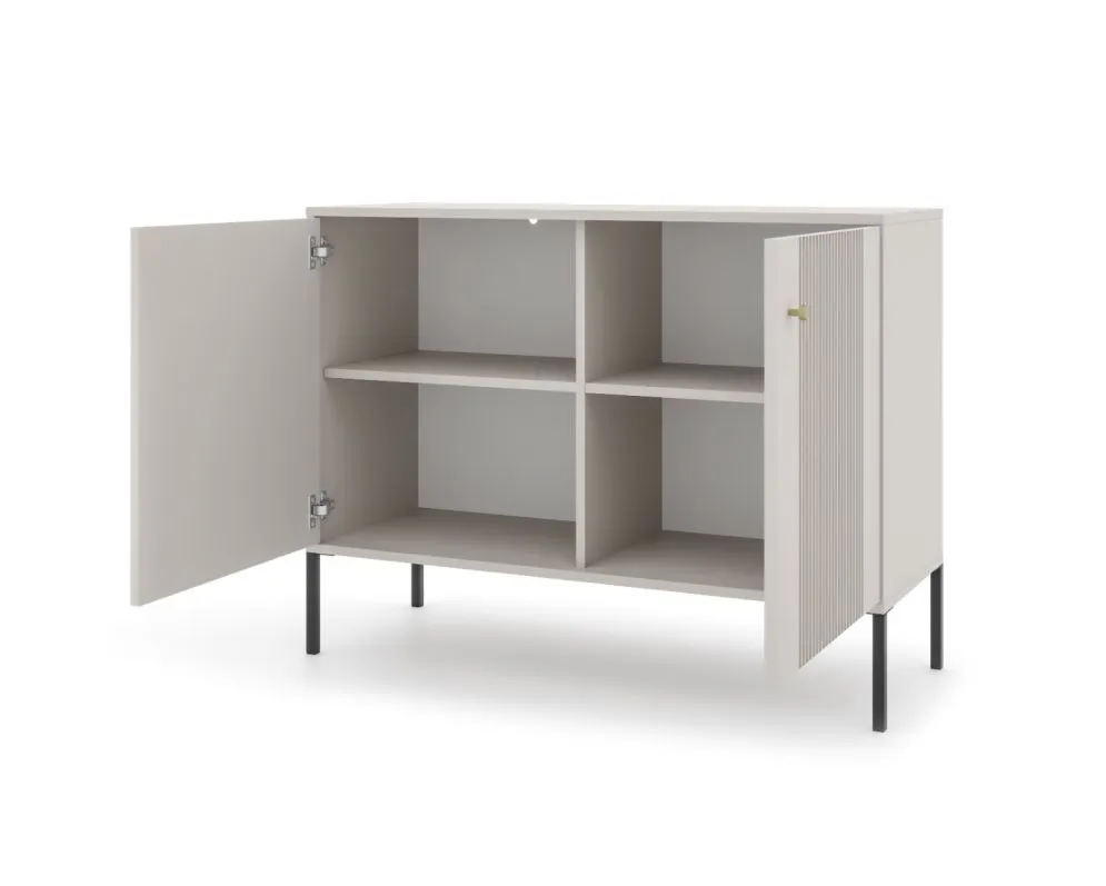 Komoda ISEO 2D 104 kaszmir mat/czarna ryflowane fronty I sklep meblowy MIRAT. styl GLAMOUR, RYFLOWANY kolekcja ISEO