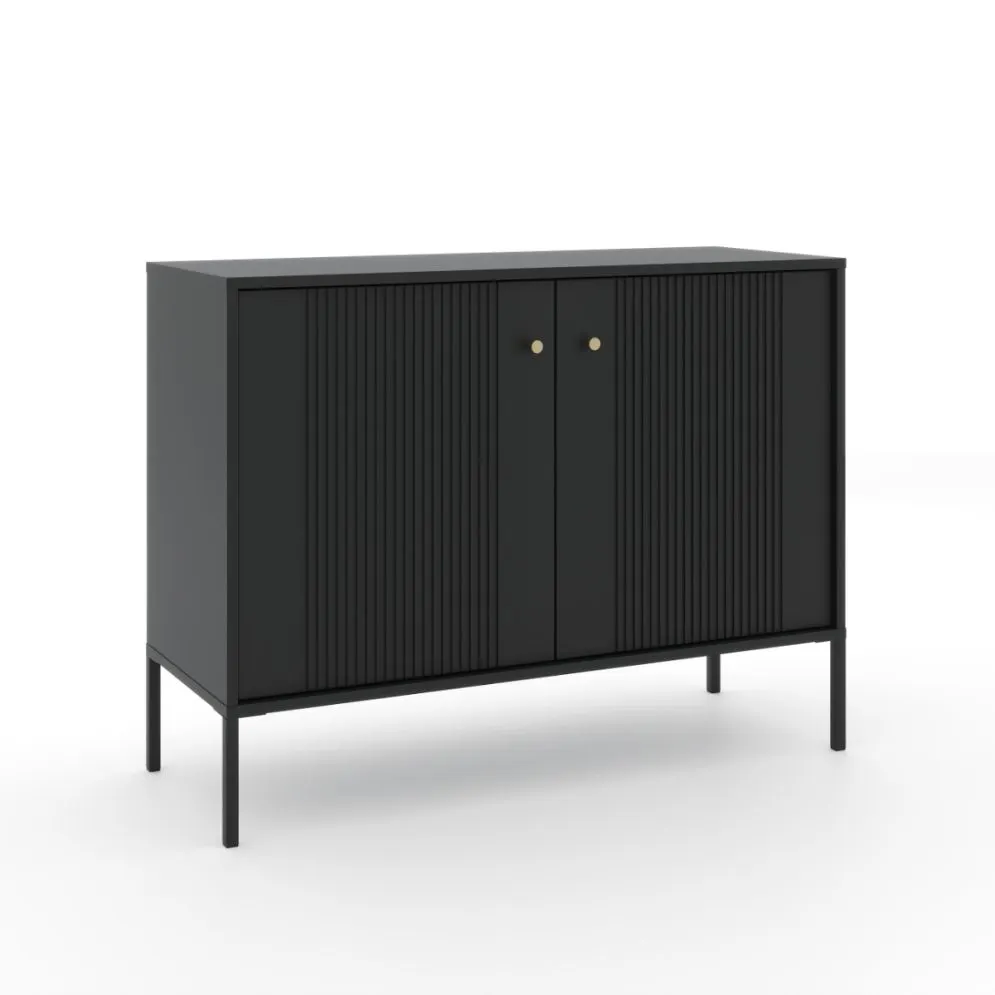 Komoda ISEO 2D 104 czarna mat dwudrzwiowa I sklep meblowy MIRAT. styl GLAMOUR, LOFT, RYFLOWANY kolekcja ISEO