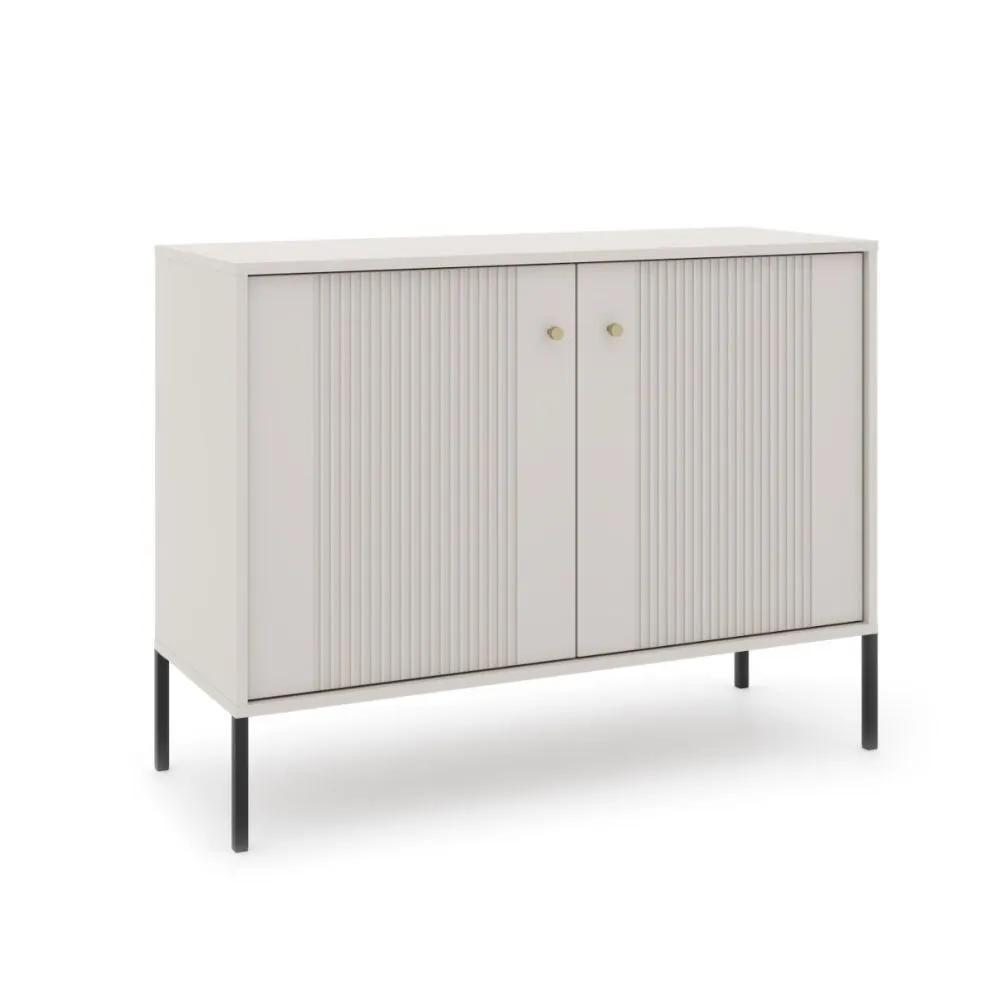 Komoda ISEO 2D 104 kaszmir mat/czarna ryflowane fronty I sklep meblowy MIRAT. styl GLAMOUR, RYFLOWANY kolekcja ISEO