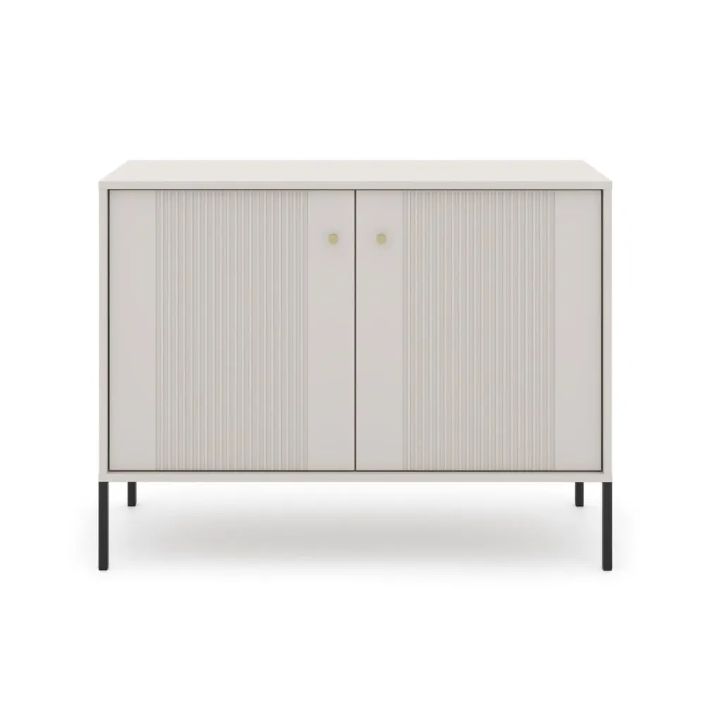 Komoda ISEO 2D 104 kaszmir mat/czarna ryflowane fronty I sklep meblowy MIRAT. styl GLAMOUR, RYFLOWANY kolekcja ISEO