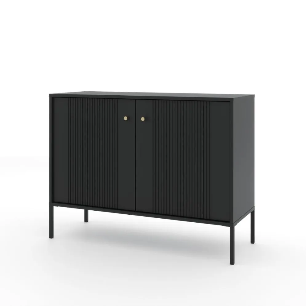Komoda ISEO 2D 104 czarna mat dwudrzwiowa I sklep meblowy MIRAT. styl GLAMOUR, LOFT, RYFLOWANY kolekcja ISEO