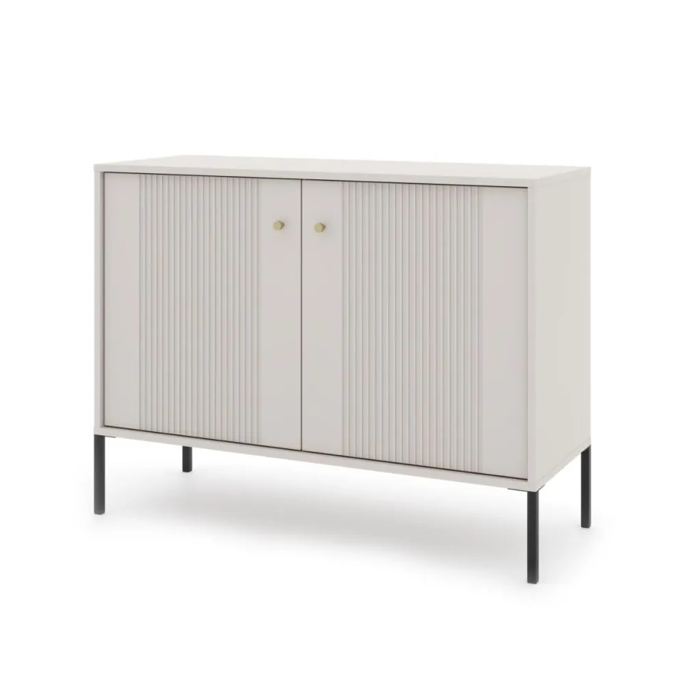 Komoda ISEO 2D 104 kaszmir mat/czarna ryflowane fronty I sklep meblowy MIRAT. styl GLAMOUR, RYFLOWANY kolekcja ISEO