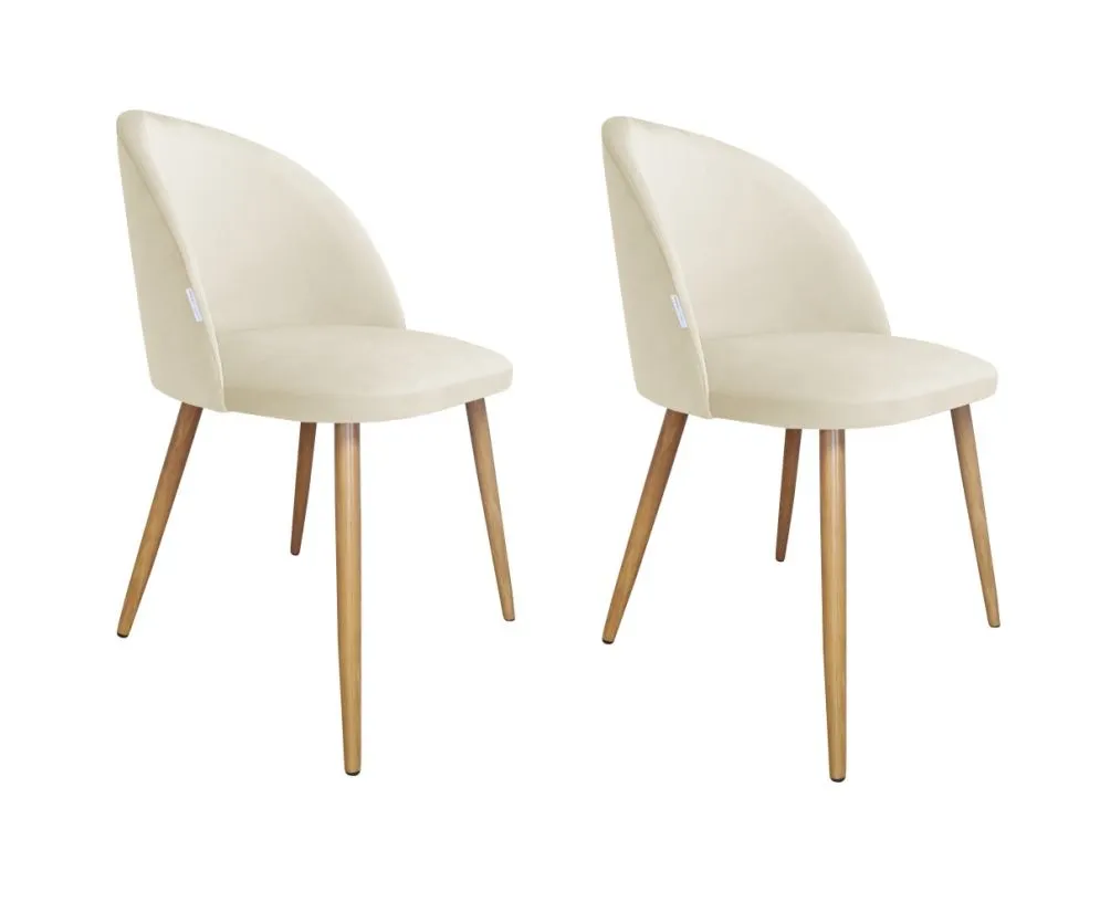 Zestaw krzeseł CLAUDINE 2 VELVET 2 szt ecru/dąb nowoczesne tapicerowane | MIRAT.