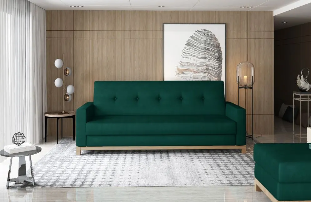 Sofa rozkładana z funkcją spania SELENE VELVET zielona w stylu glamour | MIRAT.