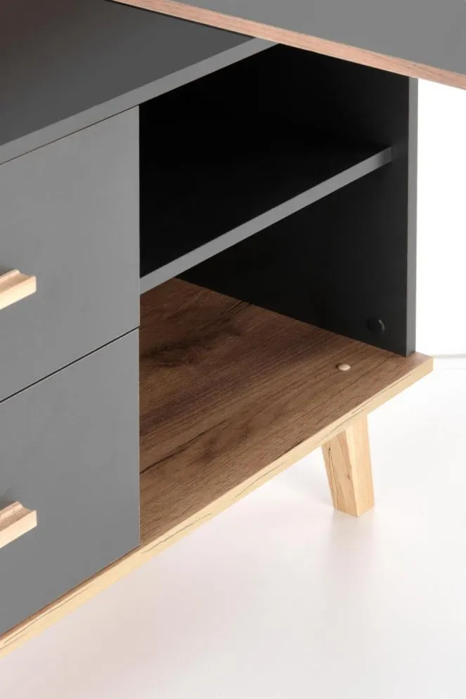 Biurko regulowane SERGIO XL antracyt/dąb z szafką | MIRAT. w stylu LOFT kolekcja