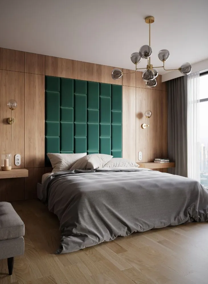 Zestaw 24 ściennych paneli tapicerowanych SQUARE 180x180 zielony I sklep meblowy MIRAT.