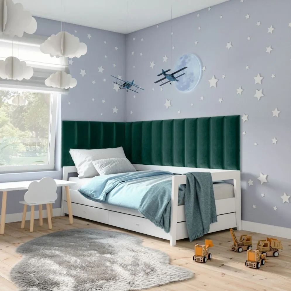 Zestaw 15 welurowych paneli tapicerowanych SQUARE 210x60 zielony I sklep meblowy MIRAT.