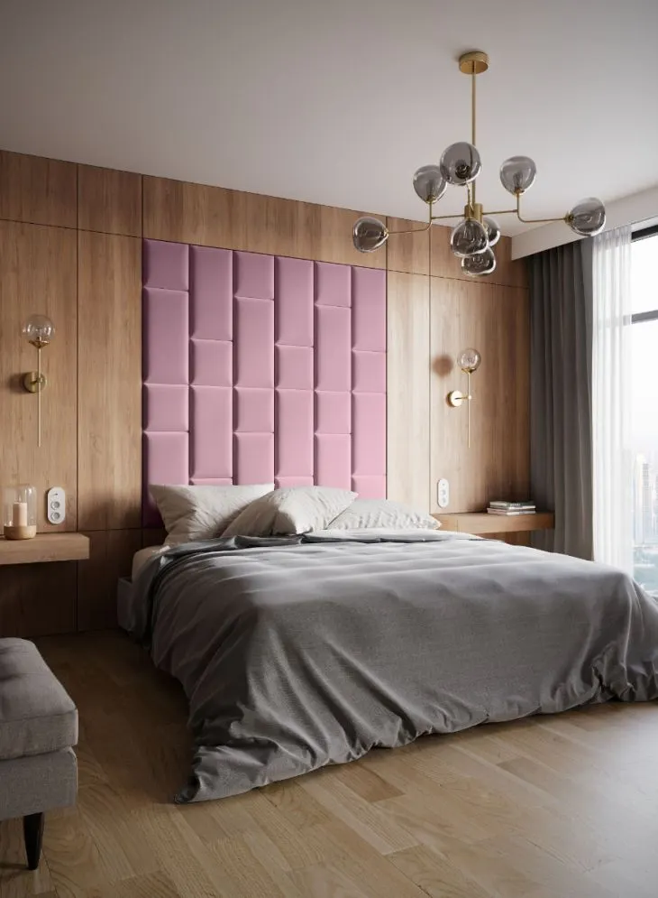 Zestaw 24 aksamitnych paneli tapicerowanych SQUARE 180x180 różowy I sklep meblowy MIRAT.