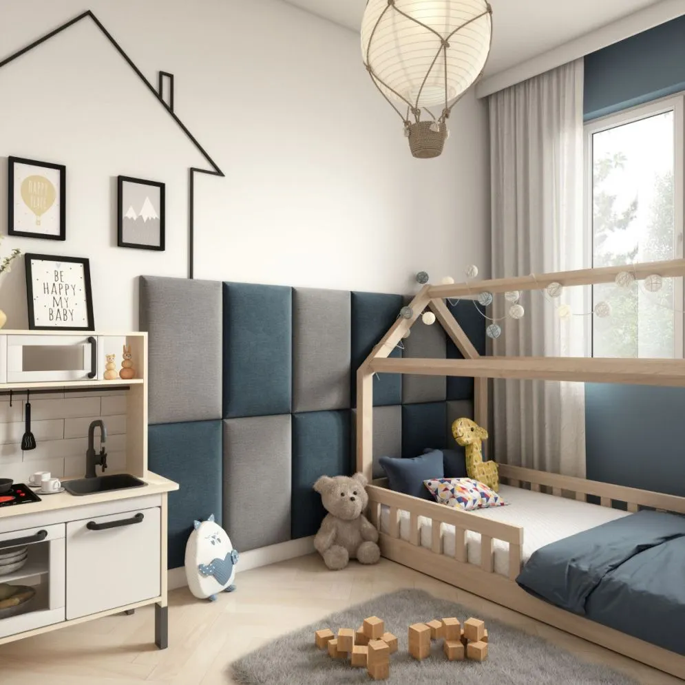 Zestaw 12 miękkich paneli tapicerowanych SQUARE 180x100 morski/jasnoszary I sklep meblowy MIRAT.