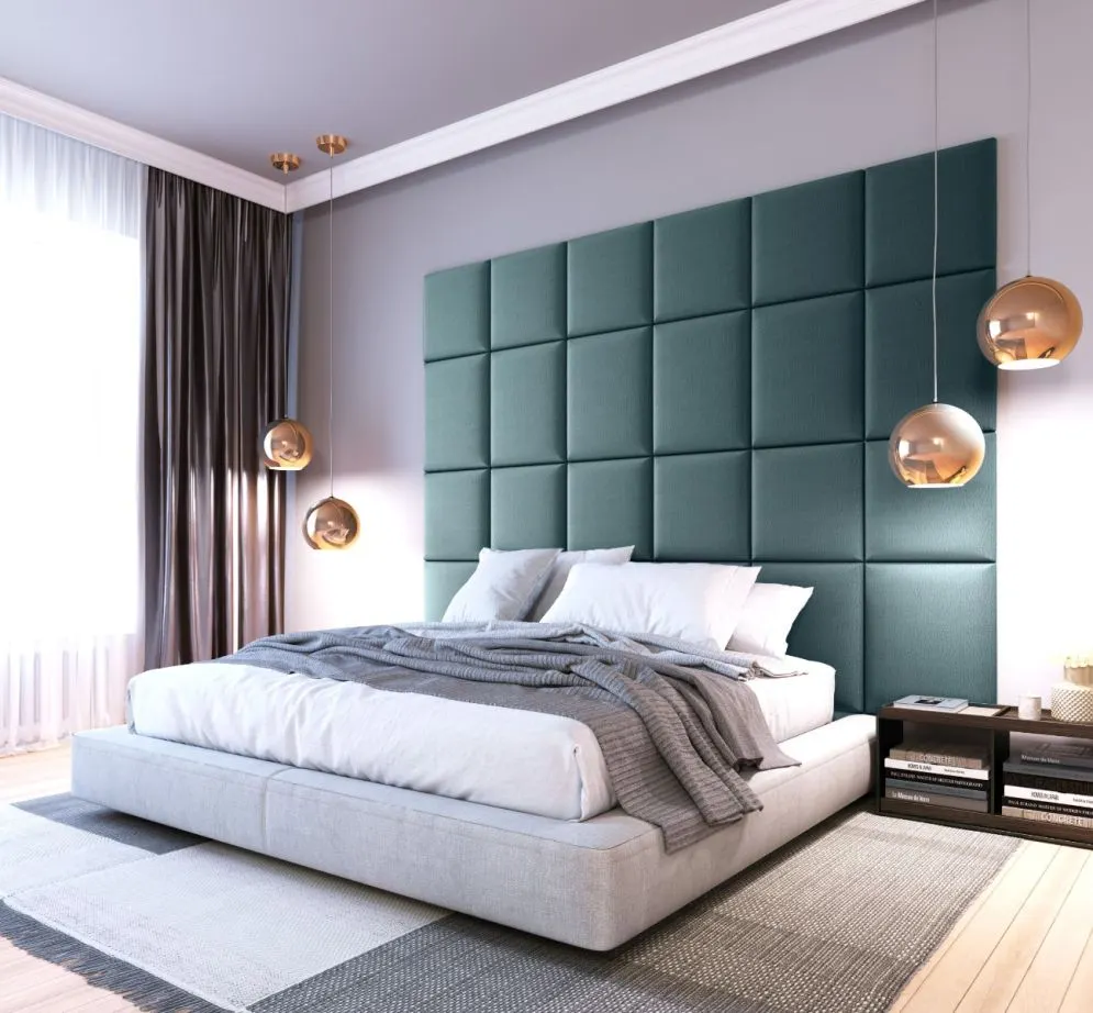 Zestaw 24 welurowych paneli tapicerowanych SQUARE 240x180 morski I sklep meblowy MIRAT.