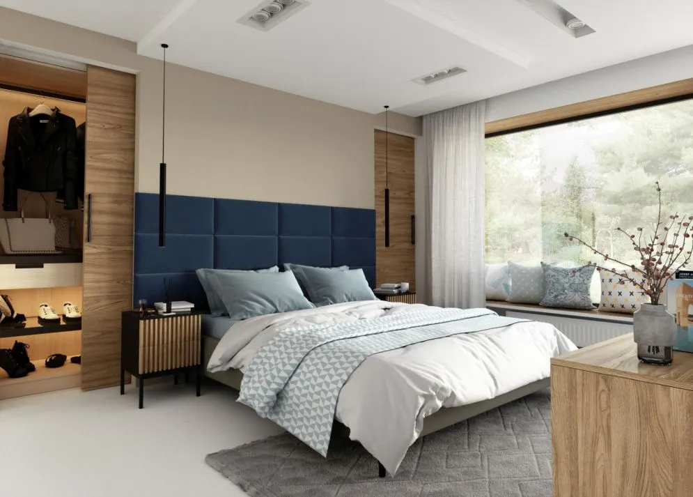 Panel tapicerowany SQUARE 60x30 granatowy aksamitny I sklep meblowy MIRAT.