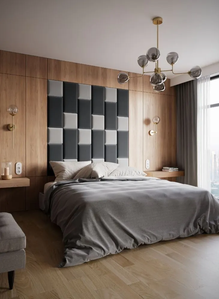 Zestaw 24 dwukolorowych paneli tapicerowanych SQUARE 180x180 jasnoszary/ciemnoszary I sklep meblowy MIRAT.