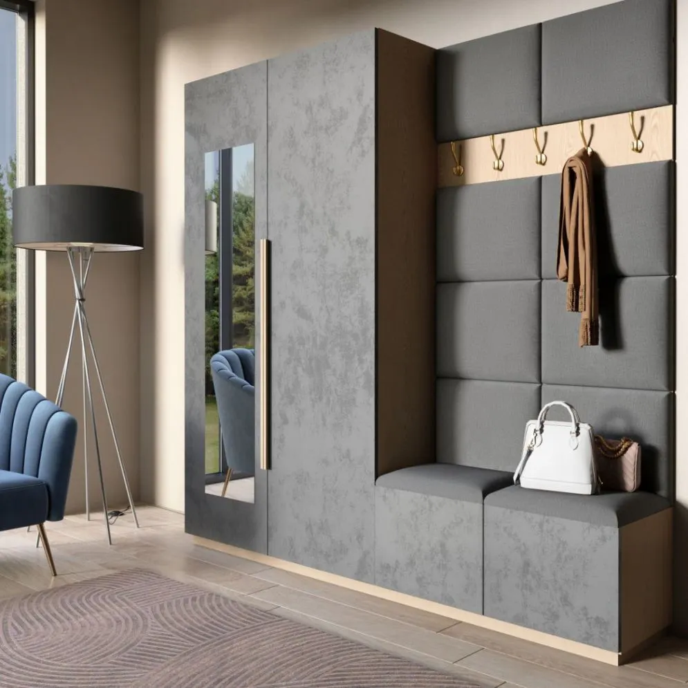 Zestaw 10 paneli tapicerowanych SQUARE 100x200 szary dekoracyjny I sklep meblowy MIRAT.