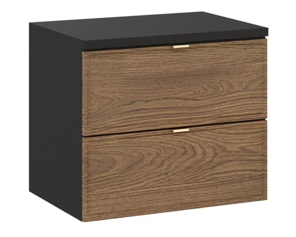 Szafka pod umywalkę nablatową TALIA CASELLA 2S 60cm dąb casella/czarny mat z blatem MIRAT. styl KLASYCZNY, LOFT