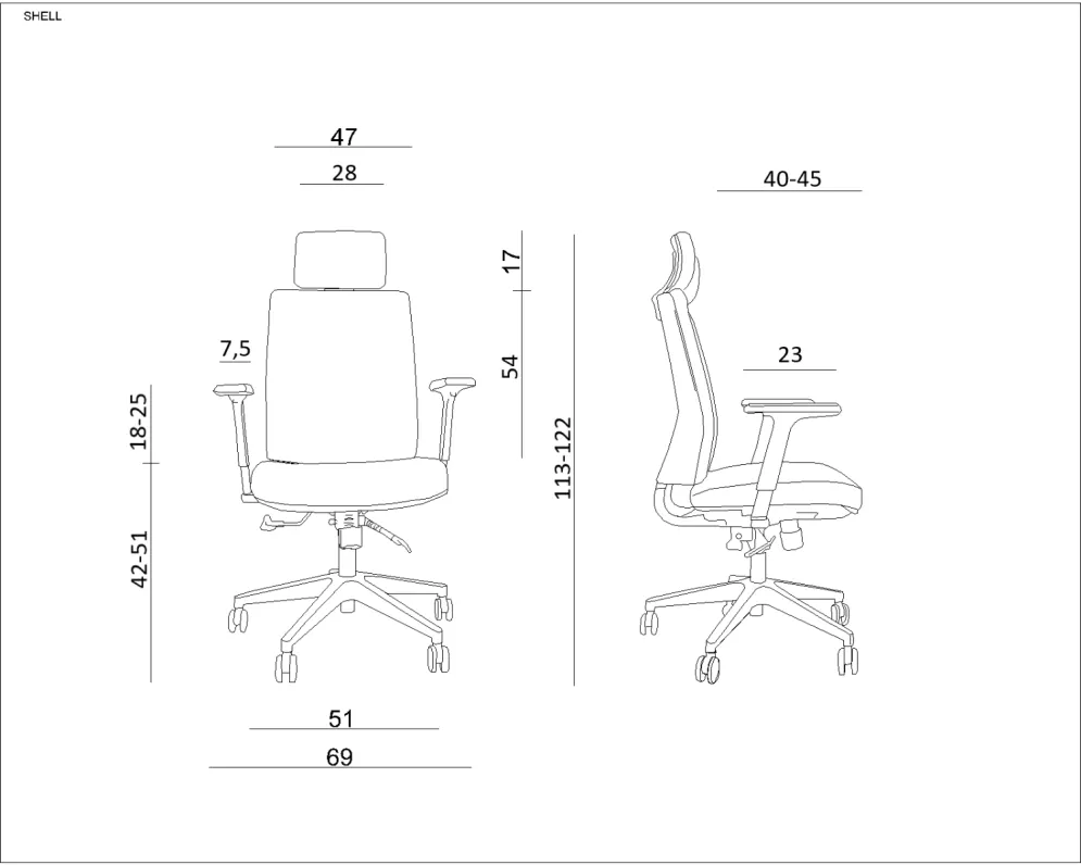 Fotel biurowy SHELL czarny z regulowanymi podłokietnikami | MIRAT.