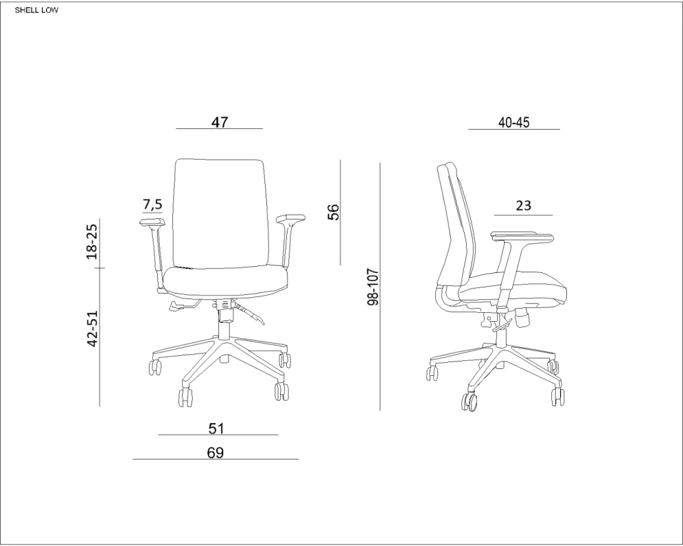 Fotel biurowy SHELL LOW czarny z mechanizmem synchronicznym | MIRAT. w stylu  kolekcja