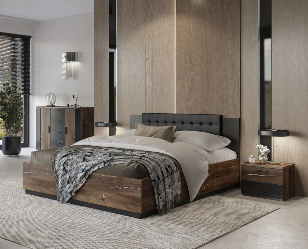 Szafka nocna SIGMA 2S dąb flagstaff srebrny/czarny mat I sklep meblowy MIRAT. styl LOFT