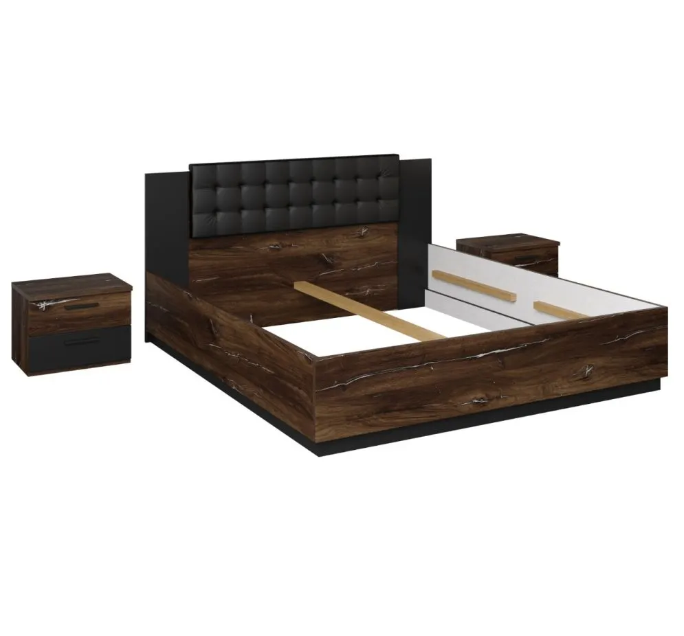 Łóżko SIGMA 140x200 dąb flagstaff srebrny/czarny mat z tapicerowanym zagłówkiem I sklep meblowy MIRAT. styl LOFT, SKANDYNAWSKI