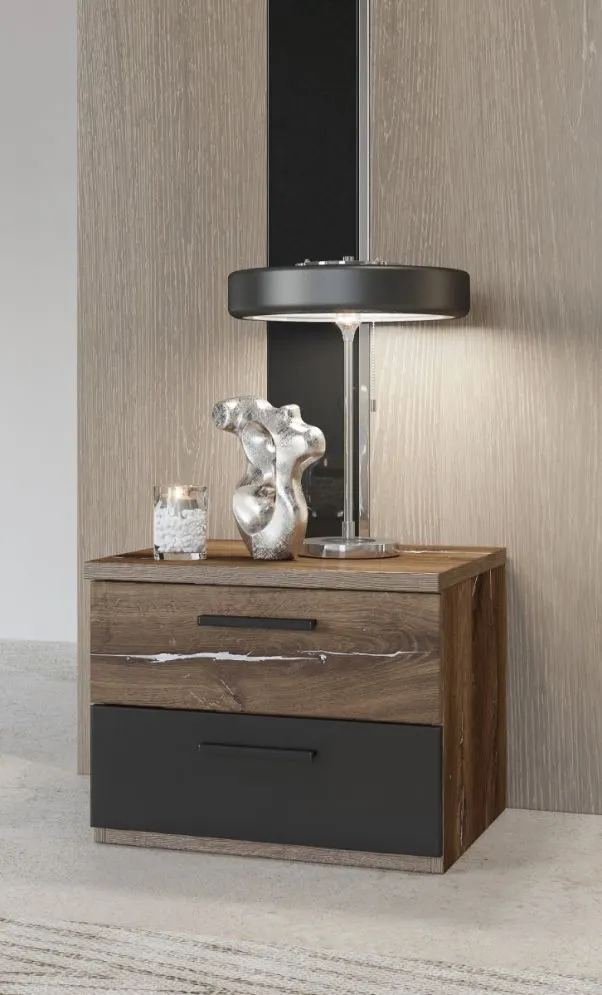 Szafka nocna SIGMA 2S dąb flagstaff srebrny/czarny mat I sklep meblowy MIRAT. styl LOFT