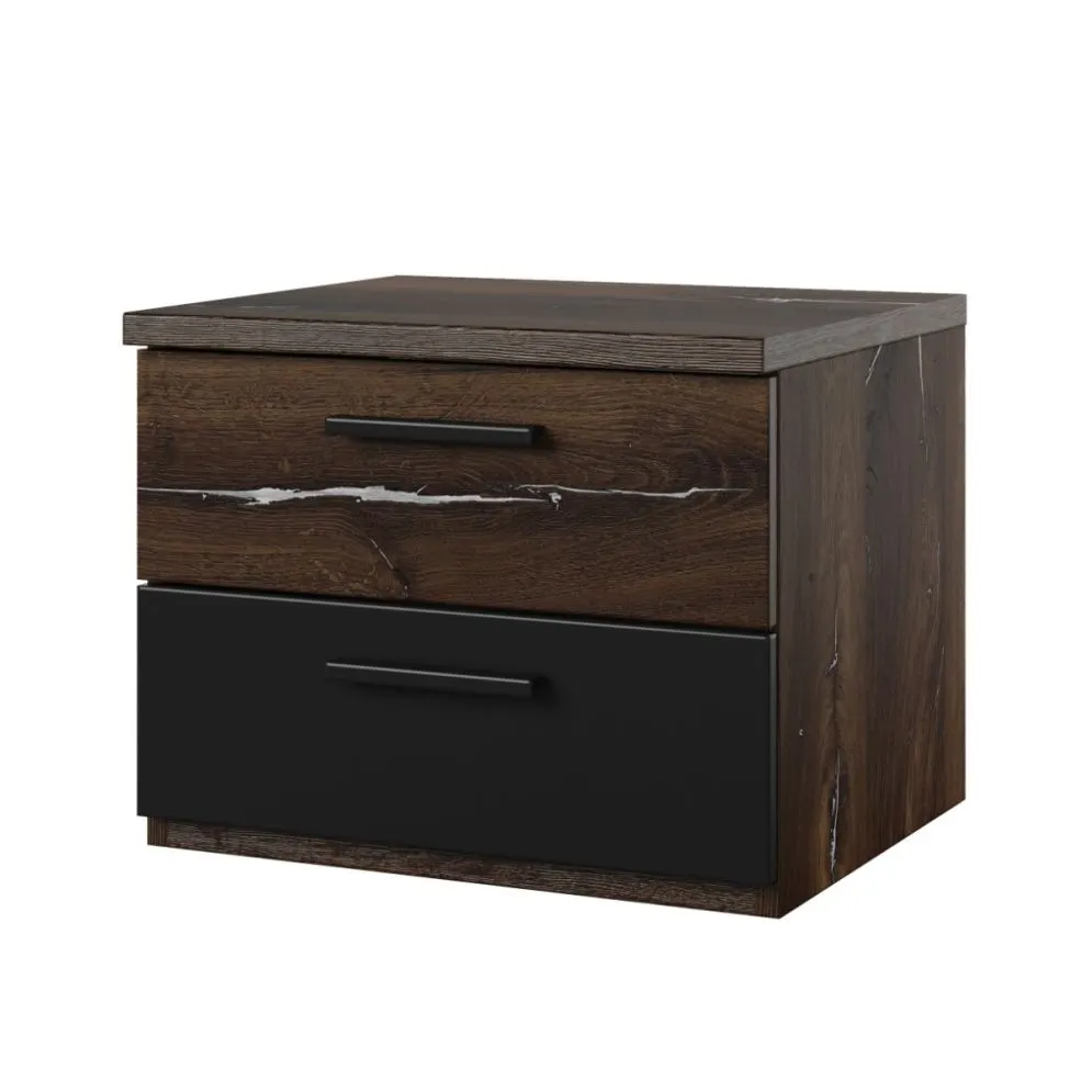 Szafka nocna SIGMA 2S dąb flagstaff srebrny/czarny mat I sklep meblowy MIRAT. styl LOFT