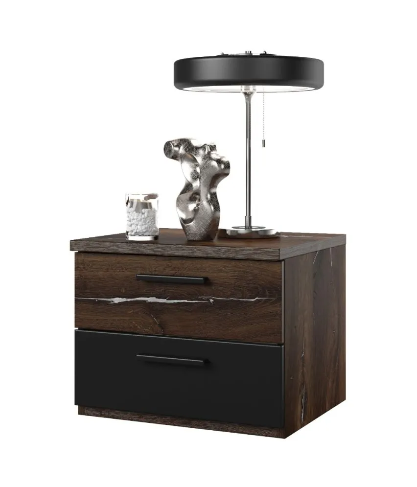 Szafka nocna SIGMA 2S dąb flagstaff srebrny/czarny mat I sklep meblowy MIRAT. styl LOFT