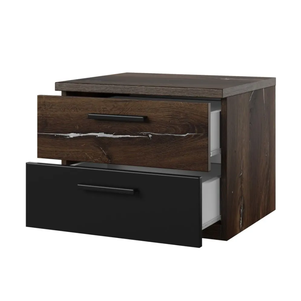 Szafka nocna SIGMA 2S dąb flagstaff srebrny/czarny mat I sklep meblowy MIRAT. styl LOFT