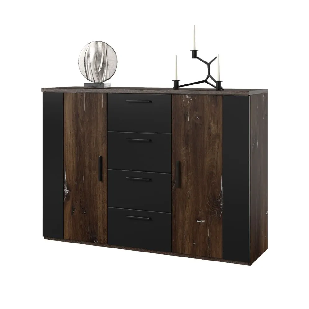 Komoda SIGMA 2D4S 132cm dąb flagstaff srebrny/czarny mat z szufladami I sklep meblowy MIRAT. styl LOFT