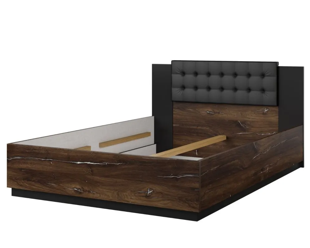 Łóżko SIGMA 140x200 dąb flagstaff srebrny/czarny mat z tapicerowanym zagłówkiem I sklep meblowy MIRAT. styl LOFT, SKANDYNAWSKI