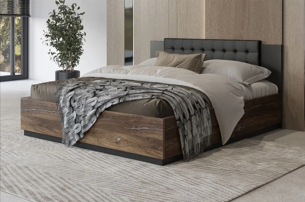 Łóżko SIGMA 160x200 dąb flagstaff srebrny/czarny mat loftowe I sklep meblowy MIRAT. styl LOFT, SKANDYNAWSKI