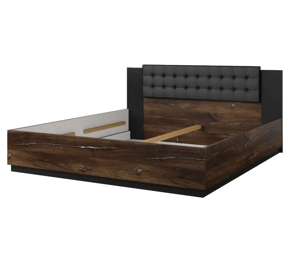 Łóżko SIGMA 180x200 dąb flagstaff srebrny/czarny mat z tapicerowanym zagłówkiem I sklep meblowy MIRAT. styl LOFT, SKANDYNAWSKI