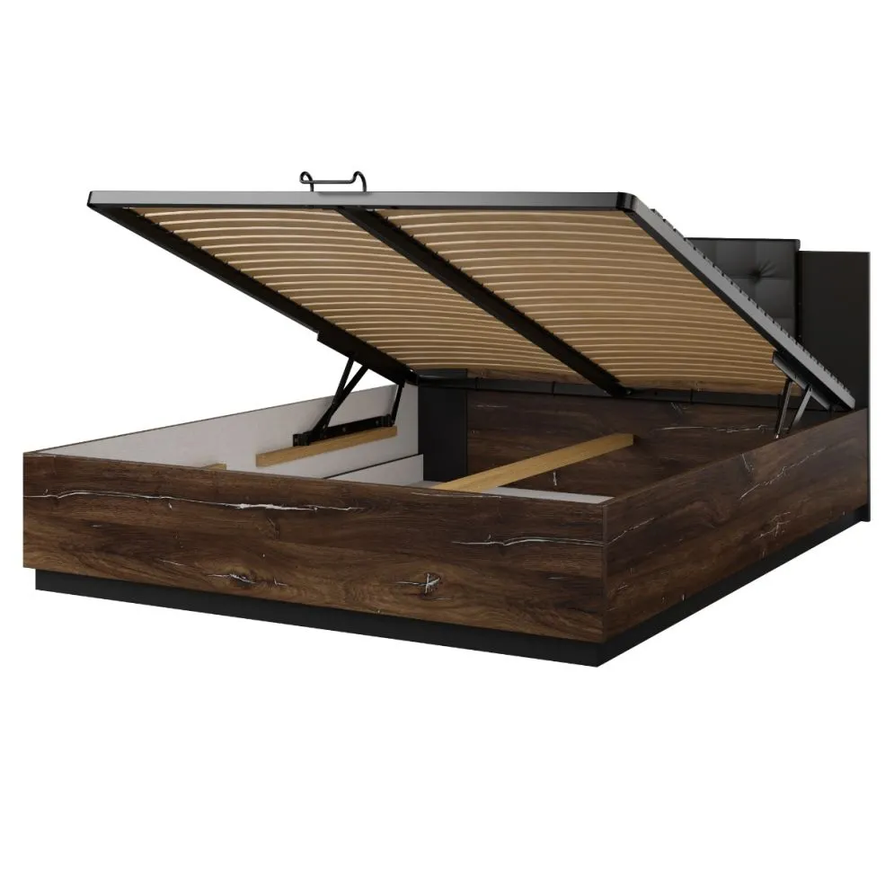 Łóżko SIGMA 160x200 dąb flagstaff srebrny/czarny mat loftowe I sklep meblowy MIRAT. styl LOFT, SKANDYNAWSKI