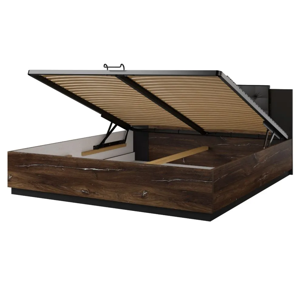 Łóżko SIGMA 180x200 dąb flagstaff srebrny/czarny mat z pojemnikiem I sklep meblowy MIRAT. styl LOFT, SKANDYNAWSKI