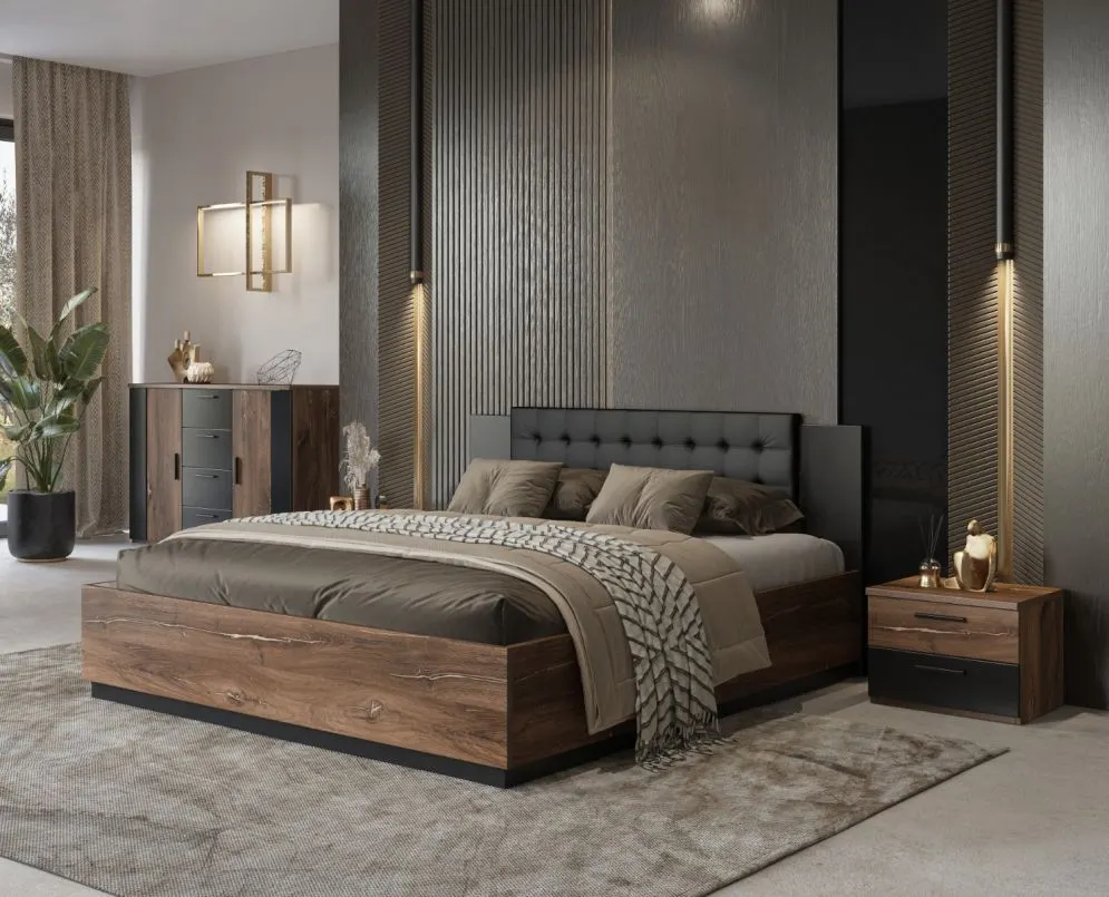 Komoda SIGMA 2D4S 132cm dąb flagstaff miedziany/czarny mat z szufladami I sklep meblowy MIRAT. styl LOFT