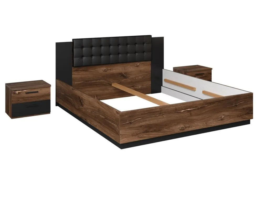 Łóżko SIGMA 180x200 dąb flagstaff miedziany/czarny mat z zagłówkiem I sklep meblowy MIRAT. styl LOFT, SKANDYNAWSKI